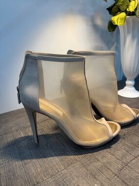 BCBGMaxAzria Sheer Nude Peep-Toe Stiletto Booties